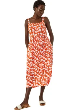 Roman Orange Fruit Print Midi Sundress