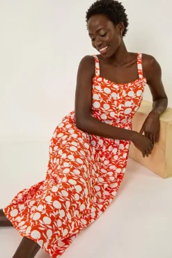 Roman Orange Fruit Print Midi Sundress