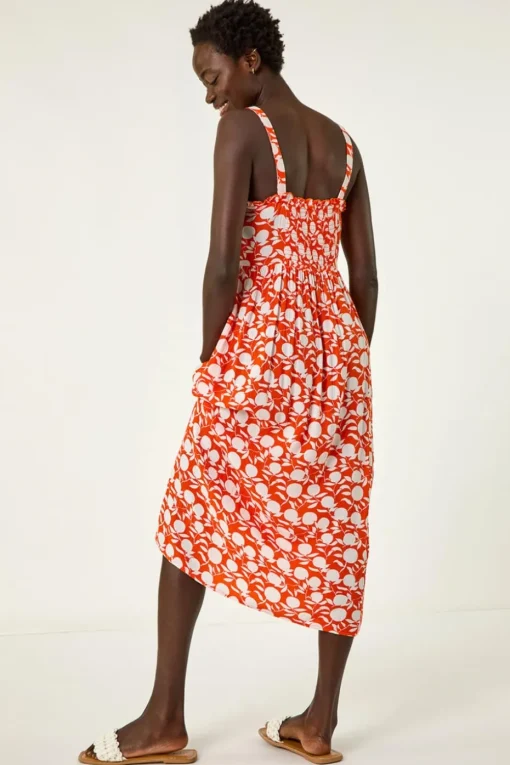 Roman Orange Fruit Print Midi Sundress