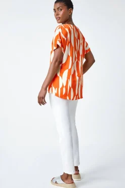 Roman Orange Geometric Print Woven Top