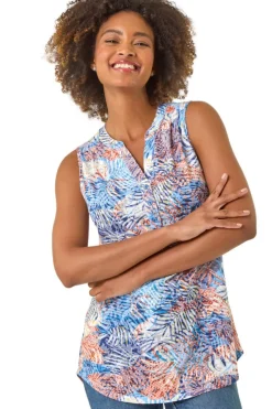 Roman Orange Leaf Burnout Print Vest Top