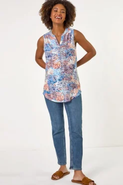 Roman Orange Leaf Burnout Print Vest Top