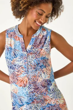 Roman Orange Leaf Burnout Print Vest Top