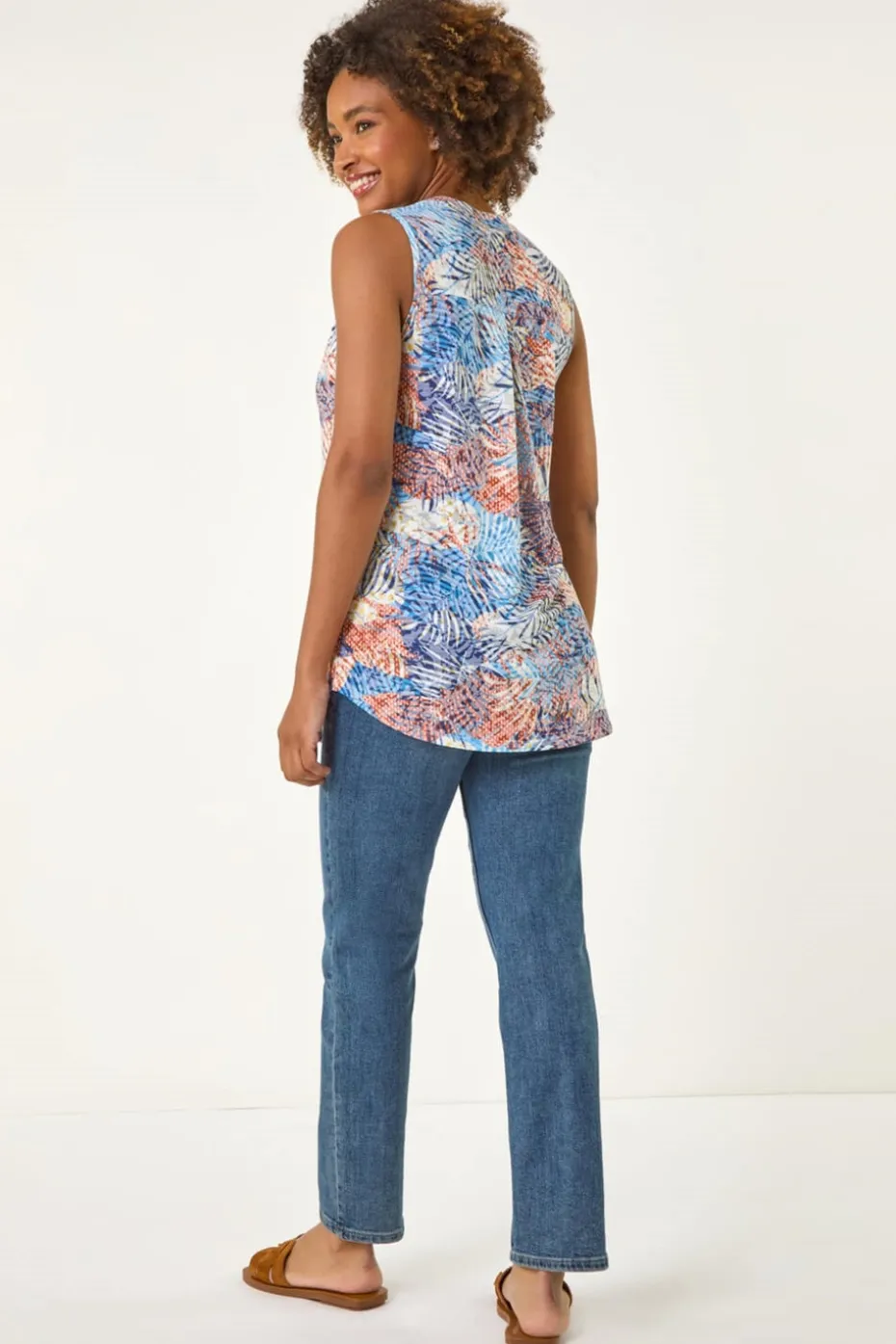 Roman Orange Leaf Burnout Print Vest Top