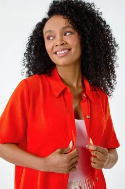 Roman Orange Petite Button Up Pocket Shirt