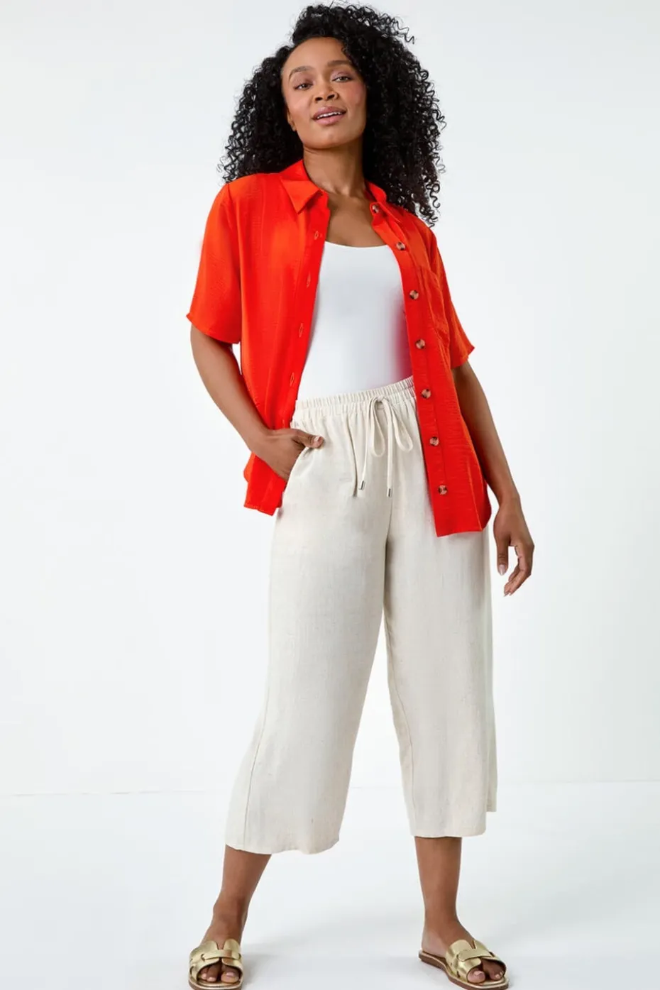 Roman Orange Petite Button Up Pocket Shirt