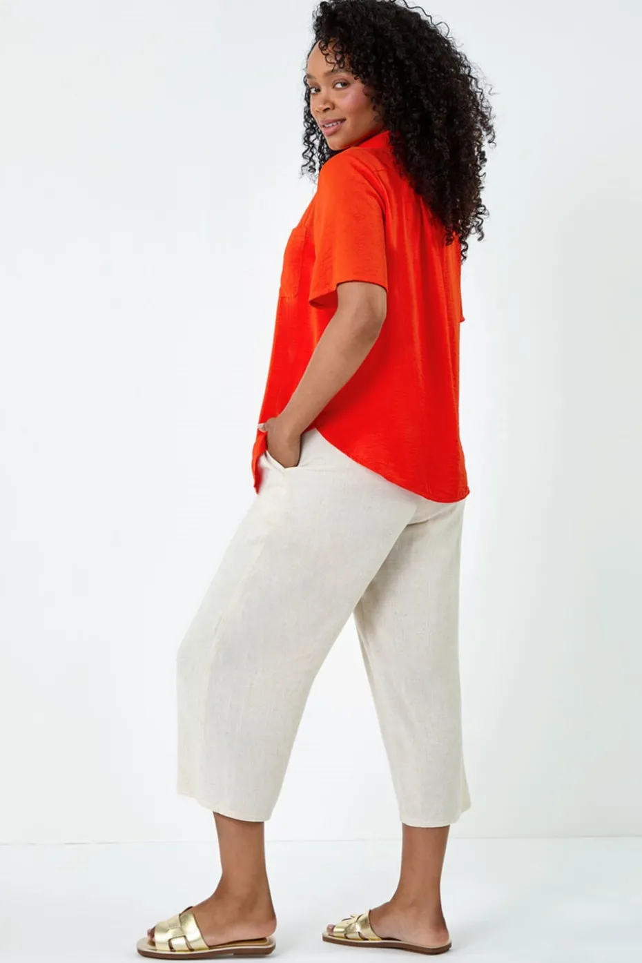 Roman Orange Petite Button Up Pocket Shirt