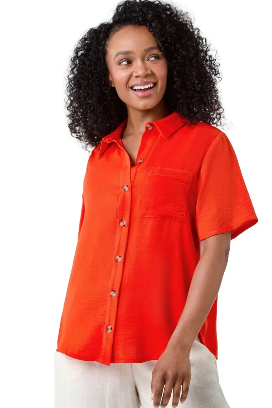 Roman Orange Petite Button Up Pocket Shirt