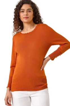Roman Orange Scallop Neck Button Knit Jumper