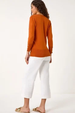 Roman Orange Scallop Neck Button Knit Jumper