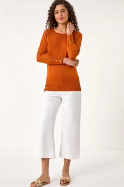 Roman Orange Scallop Neck Button Knit Jumper