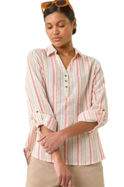 Roman Orange Vertical Stripe Collared Shirt