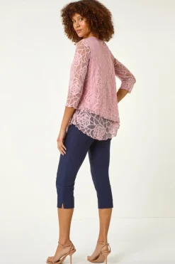 Roman Pale Pink Burnout Rose Detail Asymmetric Top
