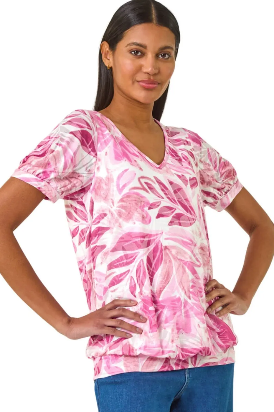 Roman Pale Pink Floral Print Burnout V-Neck Top