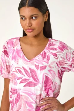 Roman Pale Pink Floral Print Burnout V-Neck Top