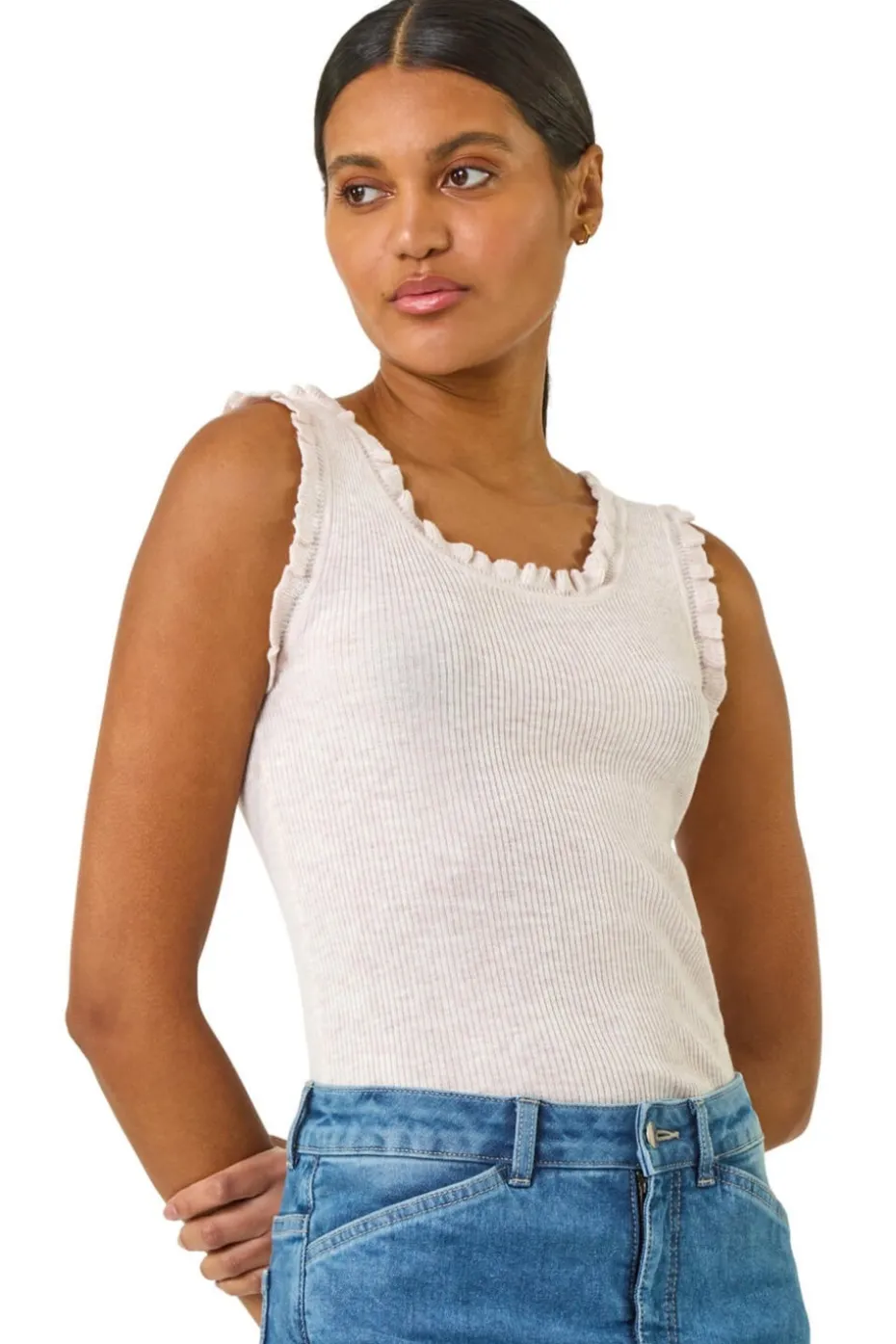 Roman Pale Pink Fluted Detail Knitted Vest