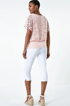 Roman Pale Pink Lace Stretch Bubble Hem Top