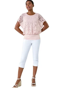 Roman Pale Pink Lace Stretch Bubble Hem Top