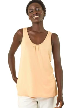 Roman Peach V Neck Stretch Jersey Vest Top