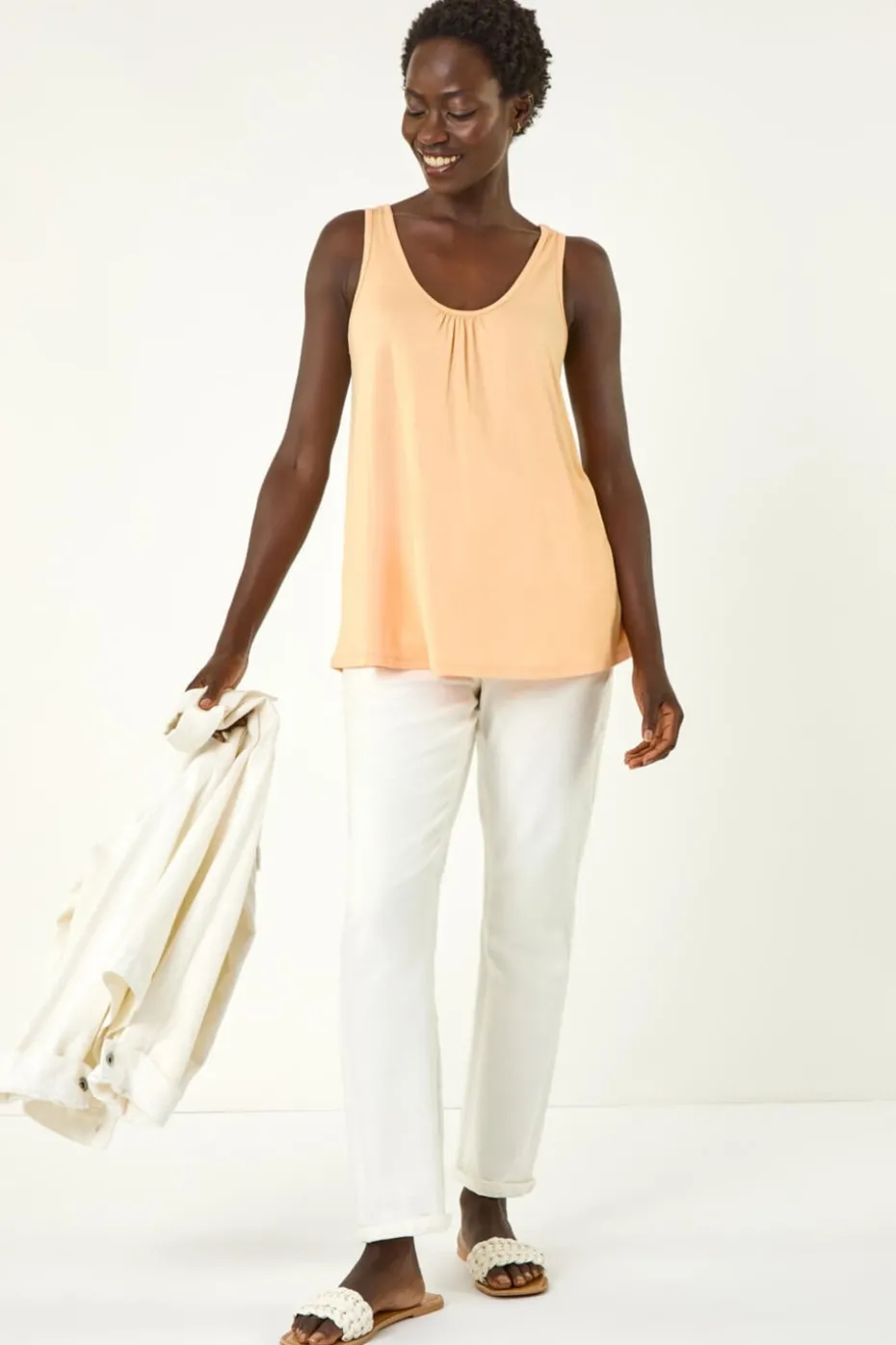 Roman Peach V Neck Stretch Jersey Vest Top