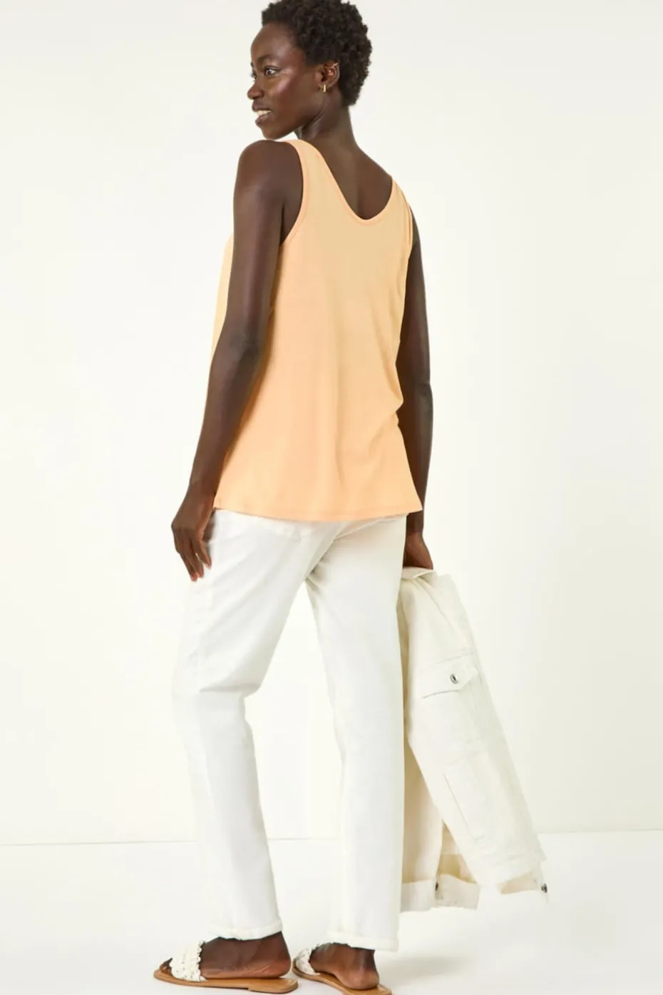 Roman Peach V Neck Stretch Jersey Vest Top