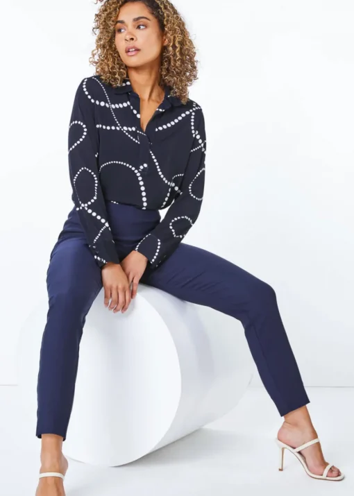 Roman Petite Navy Full Length Stretch Trousers