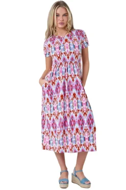 Roman Petite Pink Petite Aztec Print Stretch Pocket Midi Dress