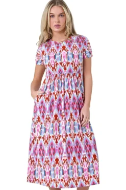 Roman Petite Pink Petite Aztec Print Stretch Pocket Midi Dress