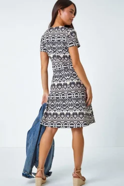 Roman Petite Stone Aztec Twist Detail Stretch Dress