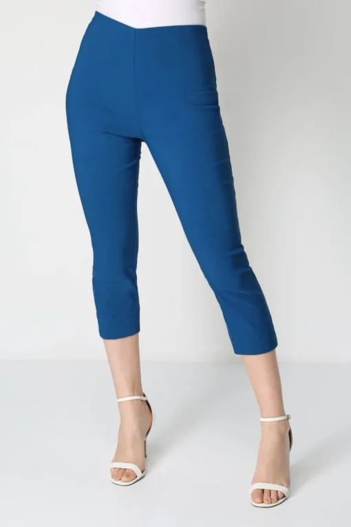 Roman Petrol Blue Cropped Stretch Trouser Capri Summer Leggings 3/4 Pedal Pushers