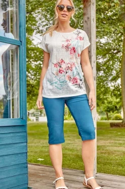 Roman Petrol Blue Stretch Knee Length Elastic Waist Shorts