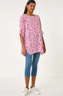 Roman Pink Absract Print Longline Top