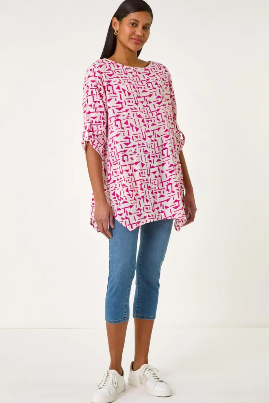 Roman Pink Absract Print Longline Top