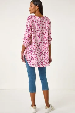Roman Pink Absract Print Longline Top