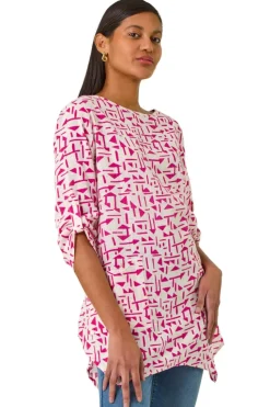 Roman Pink Absract Print Longline Top