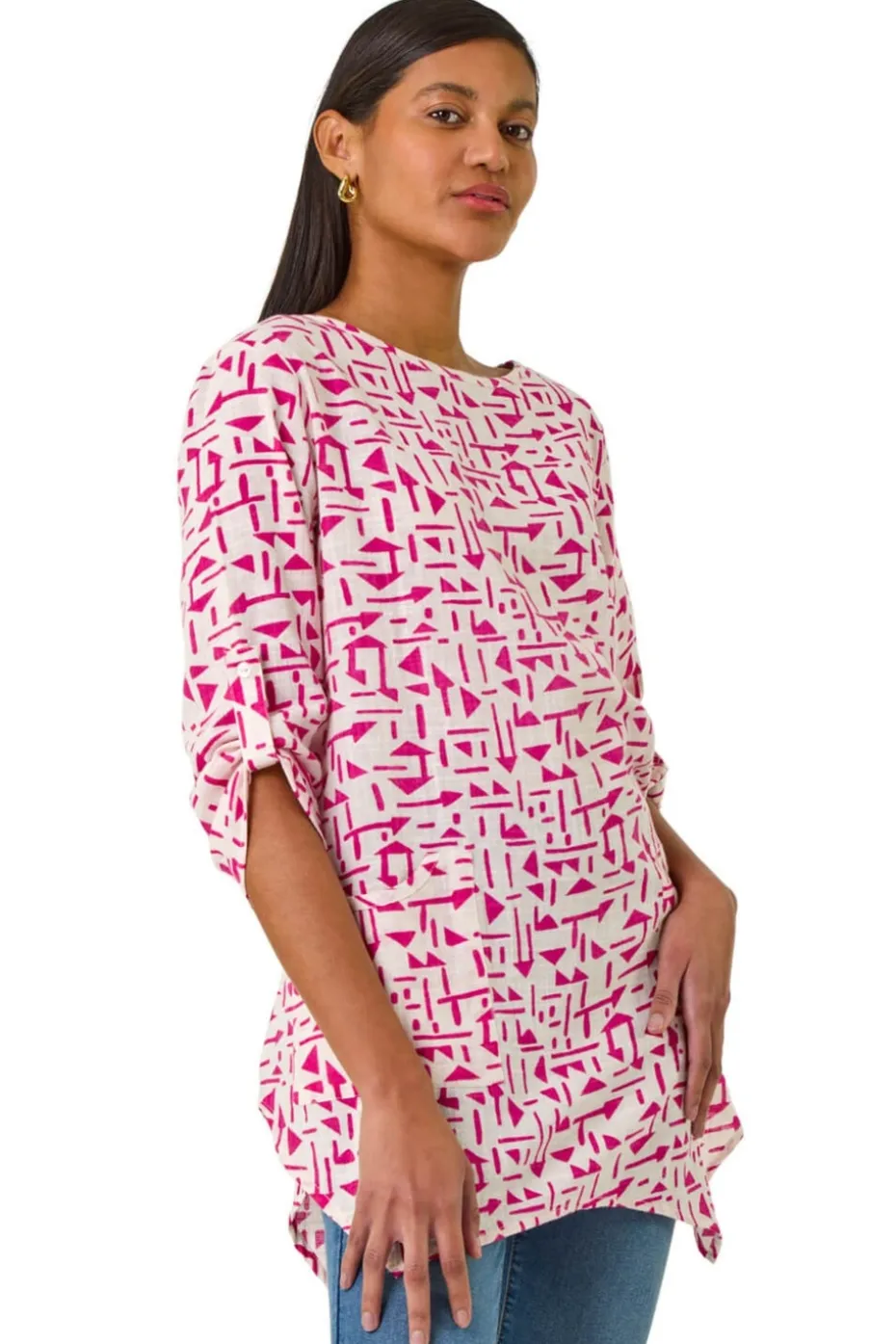 Roman Pink Absract Print Longline Top