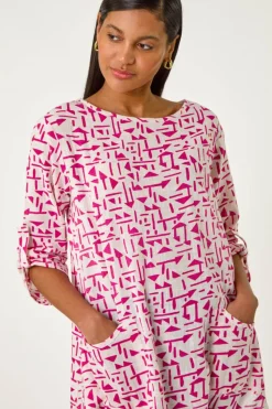 Roman Pink Absract Print Longline Top