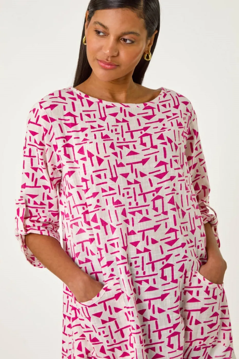 Roman Pink Absract Print Longline Top