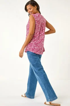 Roman Pink Abstract Animal Print Stretch Vest Top