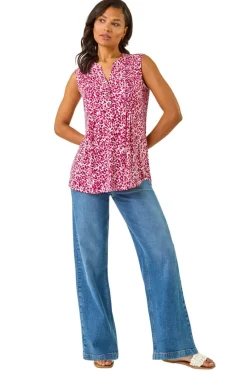 Roman Pink Abstract Animal Print Stretch Vest Top