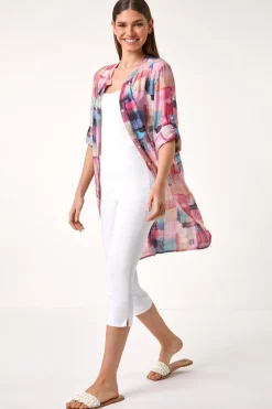 Roman Pink Abstract Print Longline Blouse