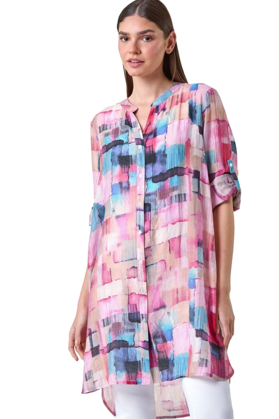 Roman Pink Abstract Print Longline Blouse