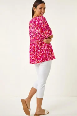 Roman Pink Abstract Print Tassel Top