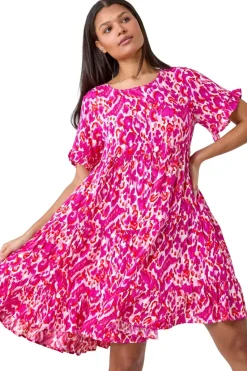 Roman Pink Abstract Print Tiered Smock Dress
