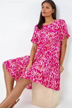 Roman Pink Abstract Print Tiered Smock Dress