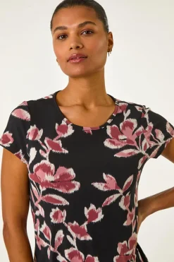 Roman Pink Abstract Print Chiffon Hem Top