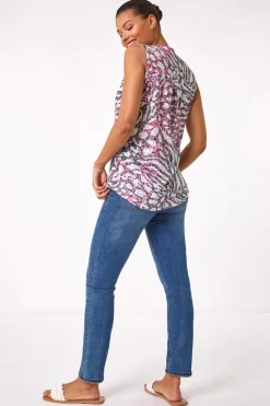 Roman Pink Animal Print Burnout Vest Top