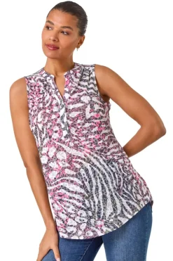 Roman Pink Animal Print Burnout Vest Top