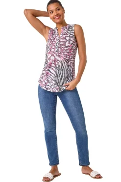 Roman Pink Animal Print Burnout Vest Top