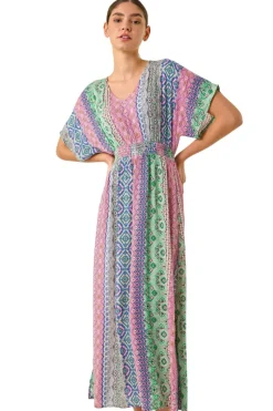 Roman Pink Boho Stripe Maxi Dress